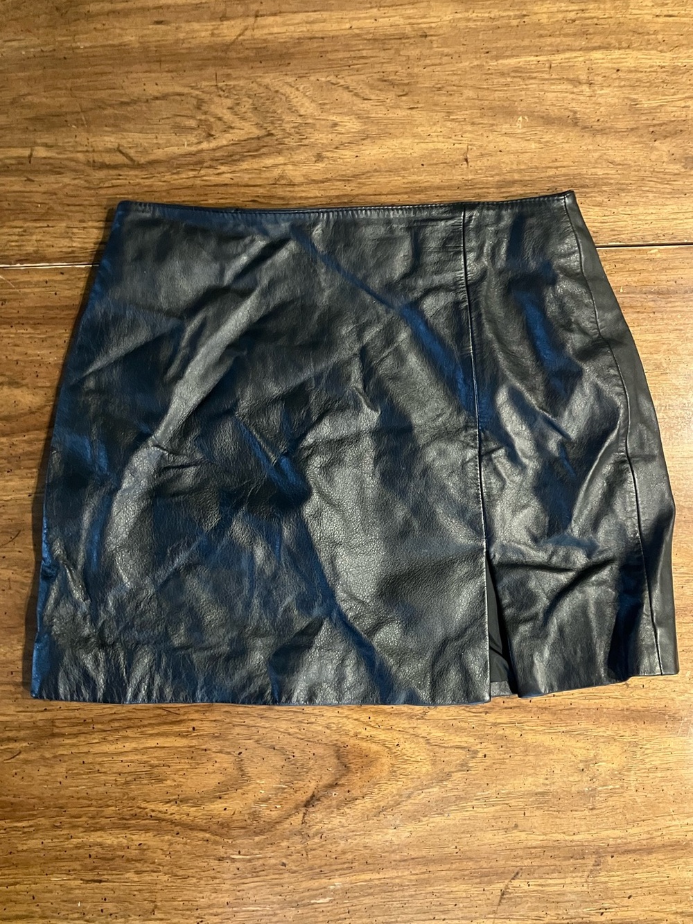 Maxima Wilsons Leather Mini Skirt Black Panel Lined Genuine Size 8 M Vtg 90s Y2K